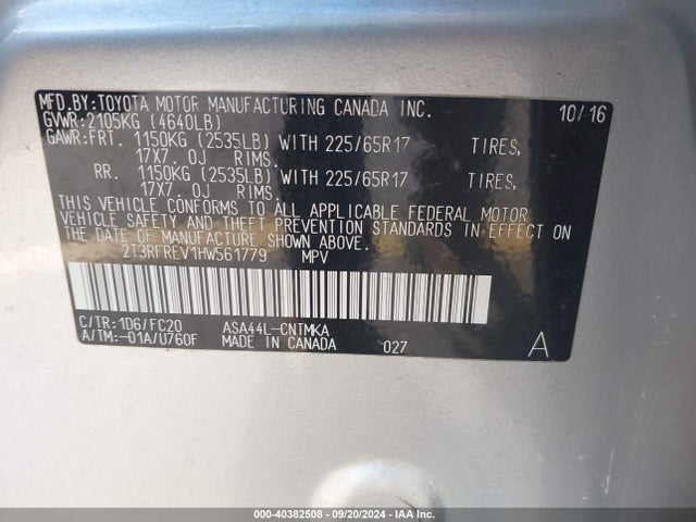 Toyota Rav4 Xle 2017 2T3RFREV1HW561779 Image 9