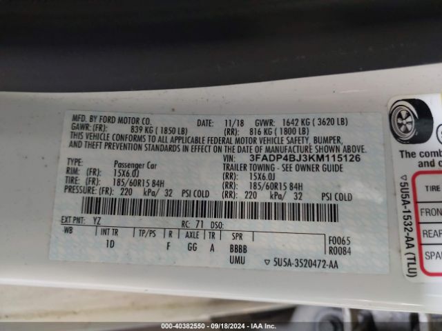 3FADP4BJ3KM115126 Ford FIESTA SE