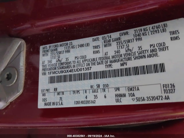 Ford ESCAPE SE 2014 1FMCU9GX4EUD01357 Image 9