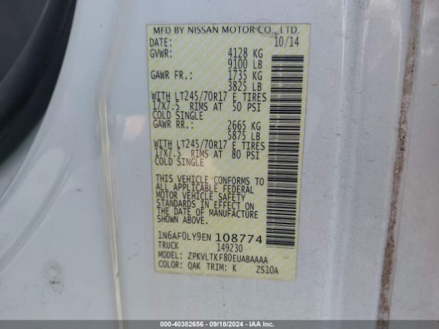 1N6AF0LY9EN108774 Nissan Nv Cargo Nv2500 Hd Sv V8