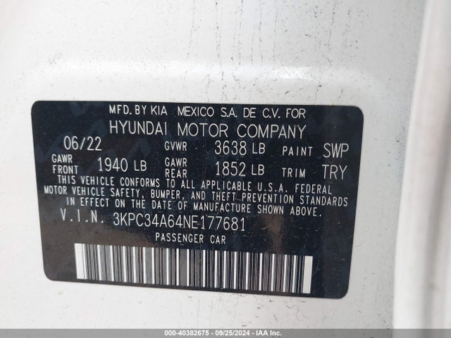 Hyundai Accent Limited 2022 3KPC34A64NE177681 Image 9