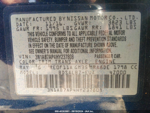 3N1AB7AP4HY237808 Nissan SENTRA S