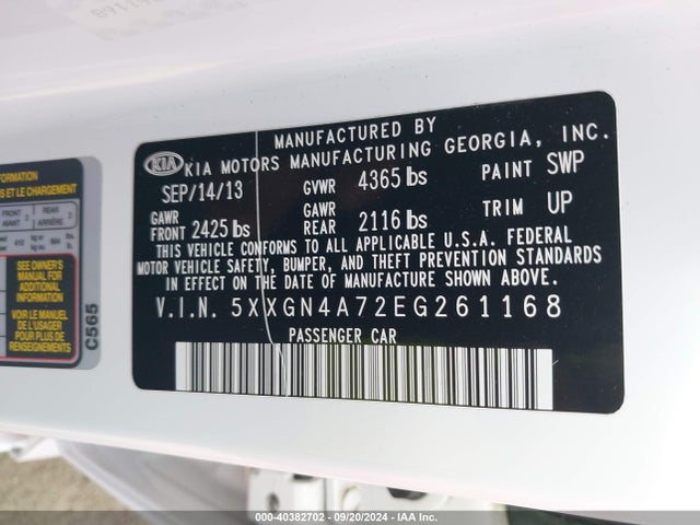 5XXGN4A72EG261168 KIA OPTIMA EX