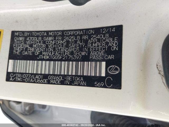 JTHBK1GG5F2175397 Lexus ES 350