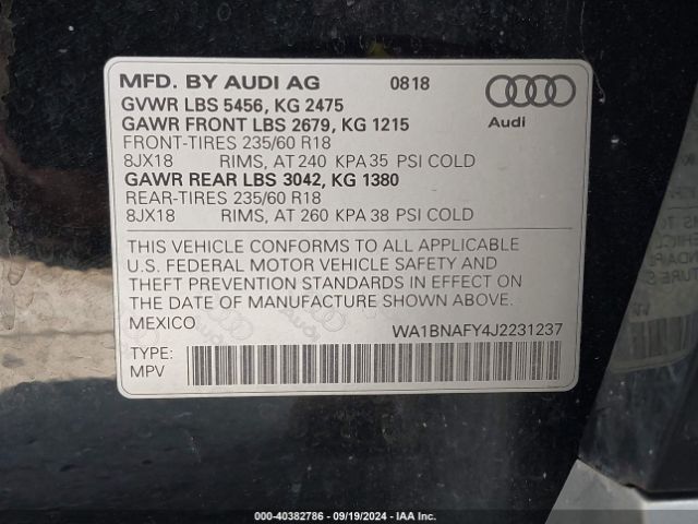 WA1BNAFY4J2231237 Audi Q5 2.0t Premium/2.0t Tech Premium