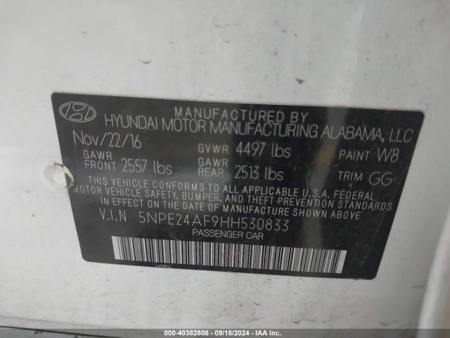 Hyundai Sonata 2017 5NPE24AF9HH530833 Image 9