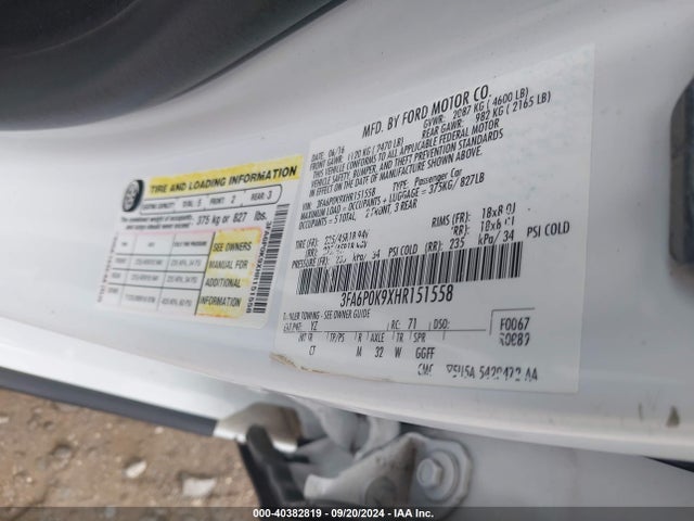 Ford Fusion Titanium 2017 3FA6P0K9XHR151558 Image 9