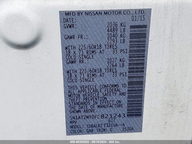 Nissan Rogue Sl 2015 5N1AT2MTOFC821243 Image 9