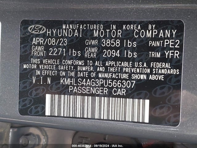 KMHLS4AG3PU566307 Hyundai ELANTRA SEL