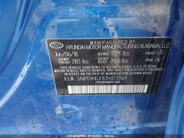 5NPD84LF8JH373969 Hyundai ELANTRA SEL