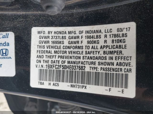 19XFC2F50HE037682 Honda Civic Lx