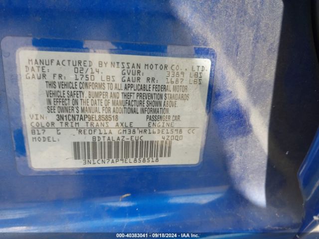 3N1CN7AP9EL858518 Nissan Versa 1.6 S+