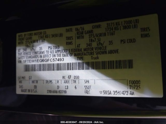 1FTEW1EG6GFC57493 Ford F-150 Lariat