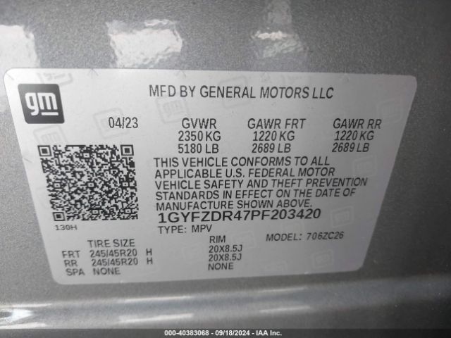 1GYFZDR47PF203420 Cadillac Xt4 Awd Premium Luxury