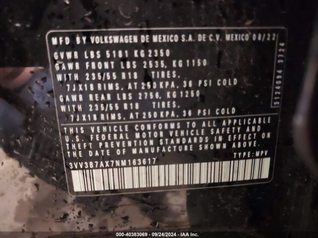 3VV3B7AX7NM163617 Volkswagen Tiguan 2.0t Se