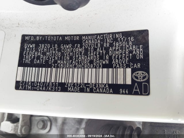 Toyota COROLLA LE 2017 2T1BURHE3HC808703 Image 9
