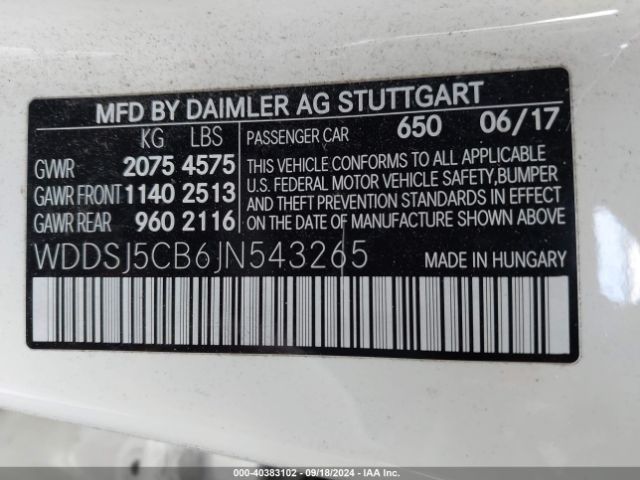 WDDSJ5CB6JN543265 Mercedes-Benz Amg Cla 45 4matic
