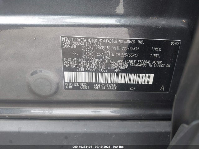 Toyota RAV4 LE 2022 2T3H1RFV4NC193538 Image 9
