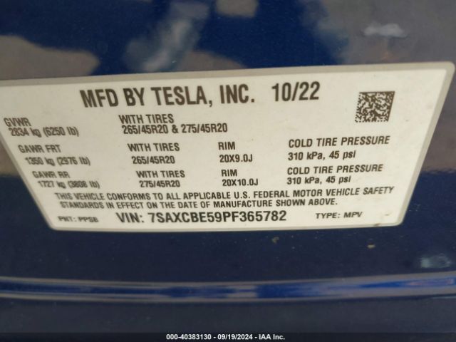 7SAXCBE59PF365782 Tesla Model X Dual Motor All-wheel Drive/standard Range