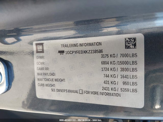 1GCPYFEDXKZ238586 Chevrolet Silverado 1500 Lt Trail Boss