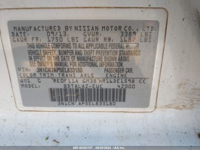 3N1CN7AP5EL833180 Nissan Versa 1.6 S+