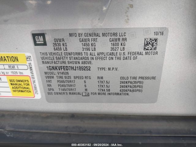 1GNKVFED7HJ189252 Chevrolet Traverse Ls