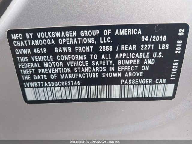1VWBT7A33GC052746 Volkswagen Passat 1.8t Se
