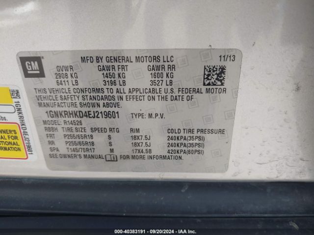 1GNKRHKD4EJ219601 Chevrolet Traverse 2lt