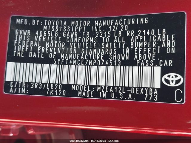 5YFT4MCE7MP074513 Toyota Corolla Xse