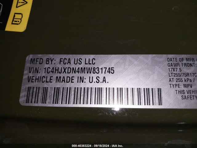 1C4HJXDN4MW831745 Jeep Wrangler Unlimited Willys 4x4