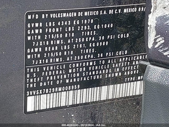3VVSX7B29RM008959 Volkswagen Taos 1.5t Se