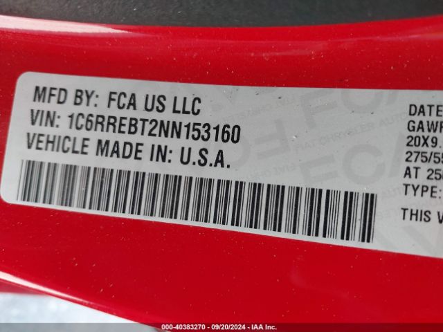 1C6RREBT2NN153160 RAM 1500 Big Horn Quad Cab 4x2 6'4 Box