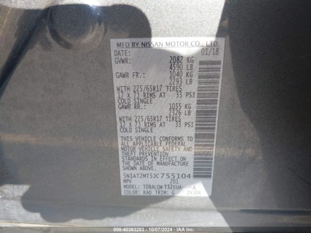 5N1AT2MT5JC755104 Nissan ROGUE SV