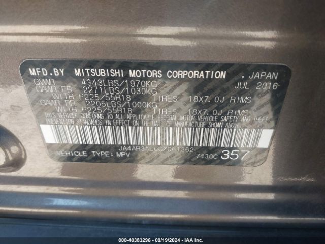 JA4AR3AU0GZ061362 Mitsubishi Outlander Sport 2.0 Es