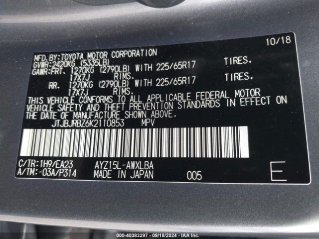 JTJBJRBZ6K2110853 Lexus NX 300H