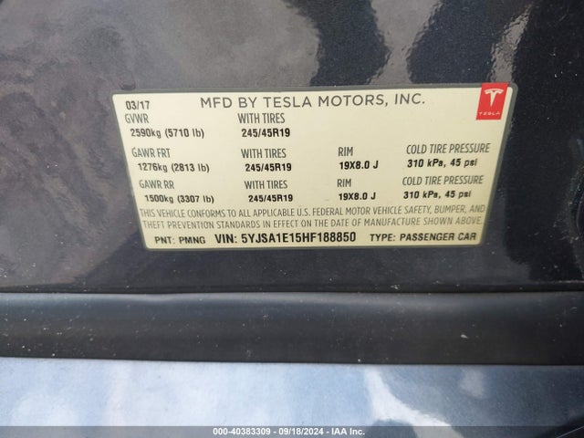 2017 TESLA MODEL S 5YJSA1E15HF188850 Photo 8
