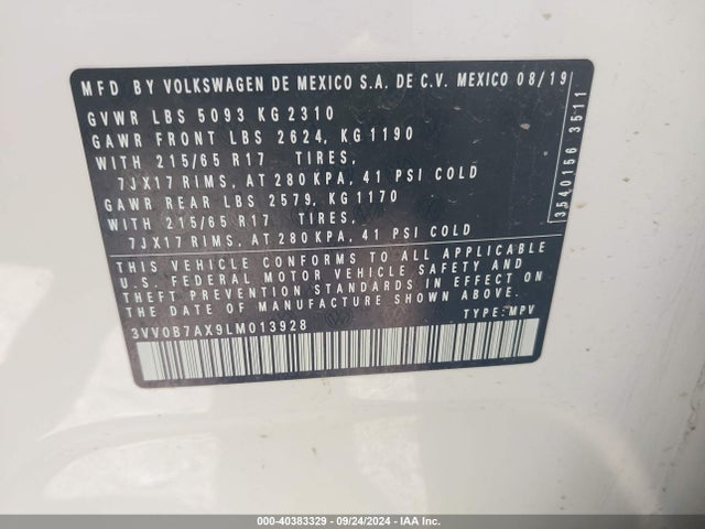 3VV0B7AX9LM013928 Volkswagen Tiguan 2.0t S