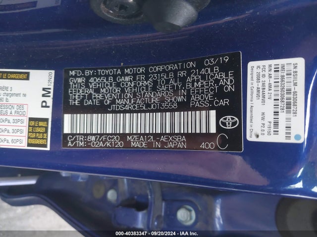 Toyota COROLLA SE 2020 JTDS4RCE5LJ013558 Image 9
