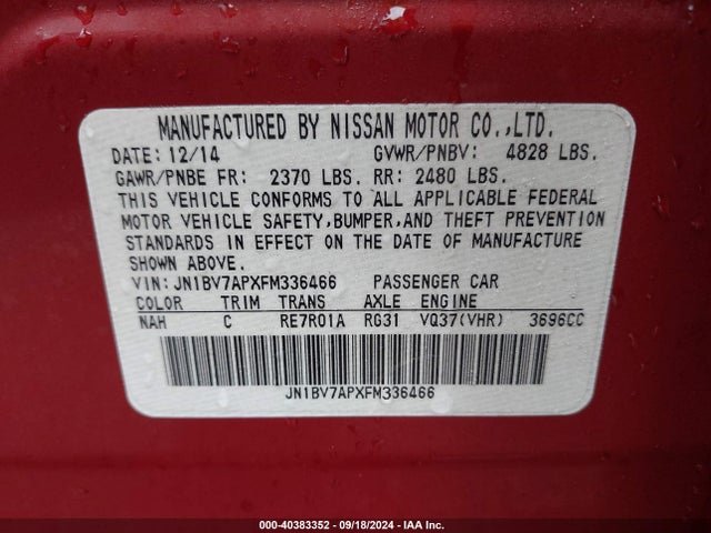 Infiniti Q50 Premium 2015 JN1BV7APXFM336466 Image 9