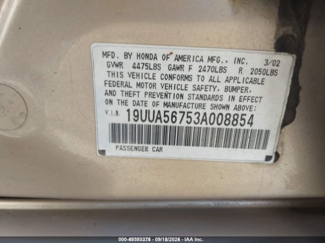 2003 ACURA TL 19UUA56753A008854 Photo 8