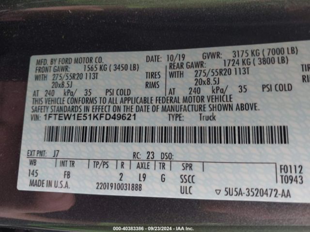1FTEW1E51KFD49621 Ford F-150 Xlt