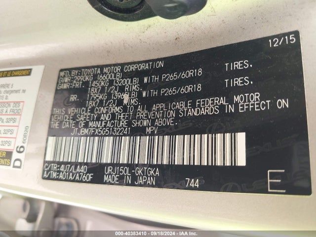 Lexus 460 2016 JTJBM7FX5G5132241 Image 9
