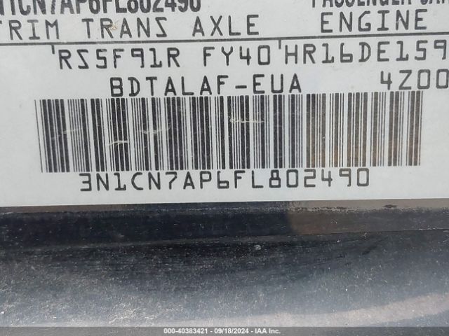 3N1CN7AP6FL802490 Nissan Versa 1.6 S