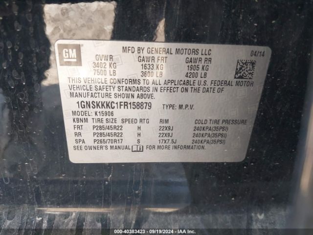 1GNSKKKC1FR158879 Chevrolet Suburban 1500 Ltz