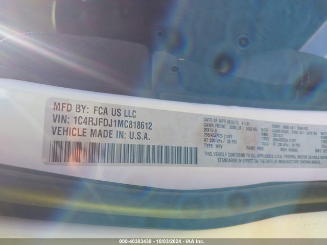 1C4RJFDJ1MC818612 Jeep Grand Cherokee Srt 4x4
