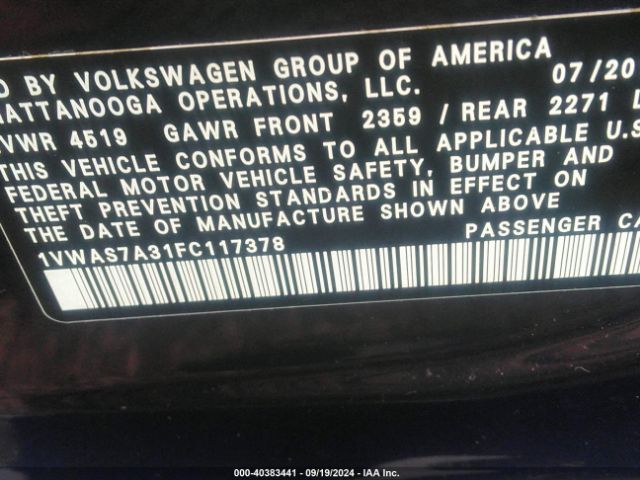 1VWAS7A31FC117378 Volkswagen Passat 1.8t Limited Edition