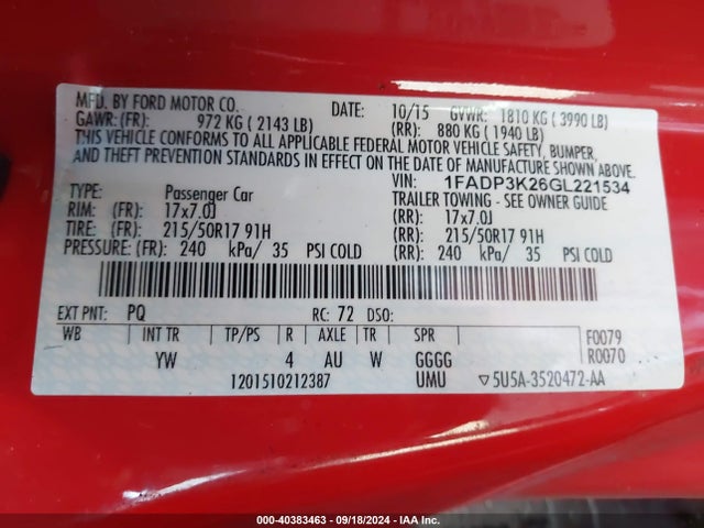 Ford FOCUS SE 2016 1FADP3K26GL221534 Image 9