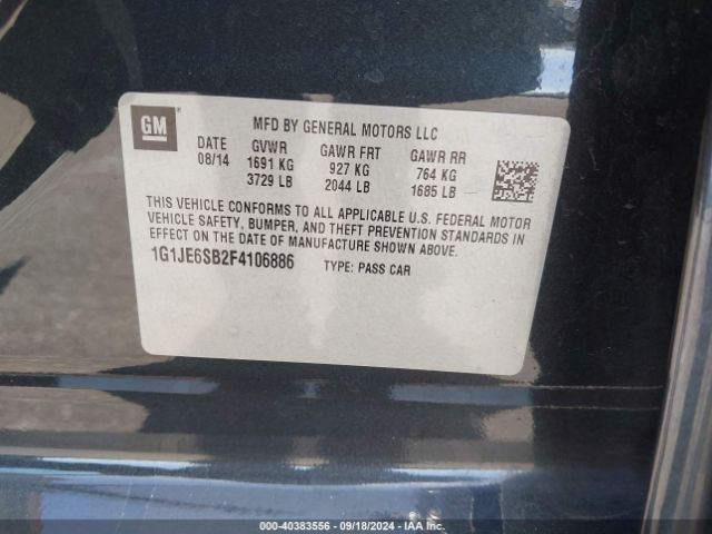 1G1JE6SB2F4106886 Chevrolet Sonic Ltz Auto