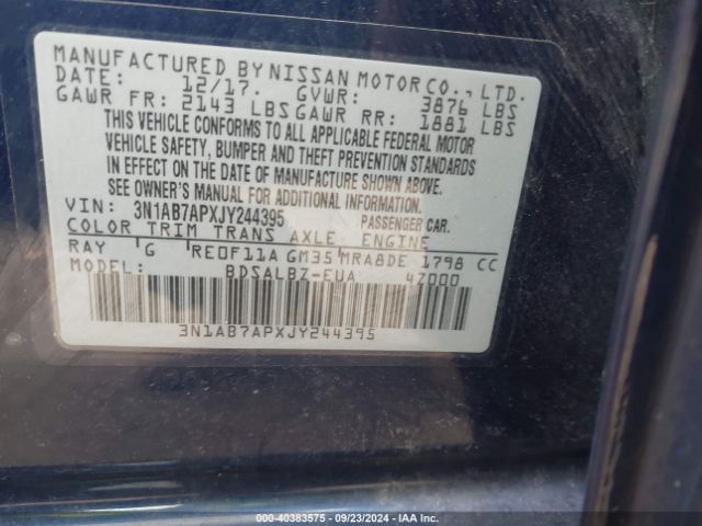 3N1AB7APXJY244395 Nissan SENTRA S