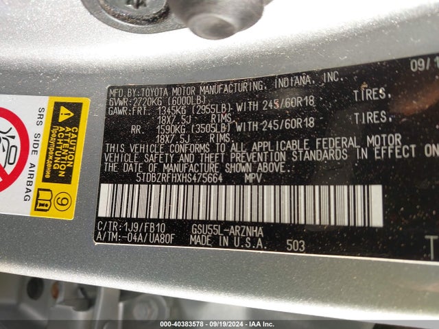 5TDBZRFHXHS475664 Toyota Highlander Le